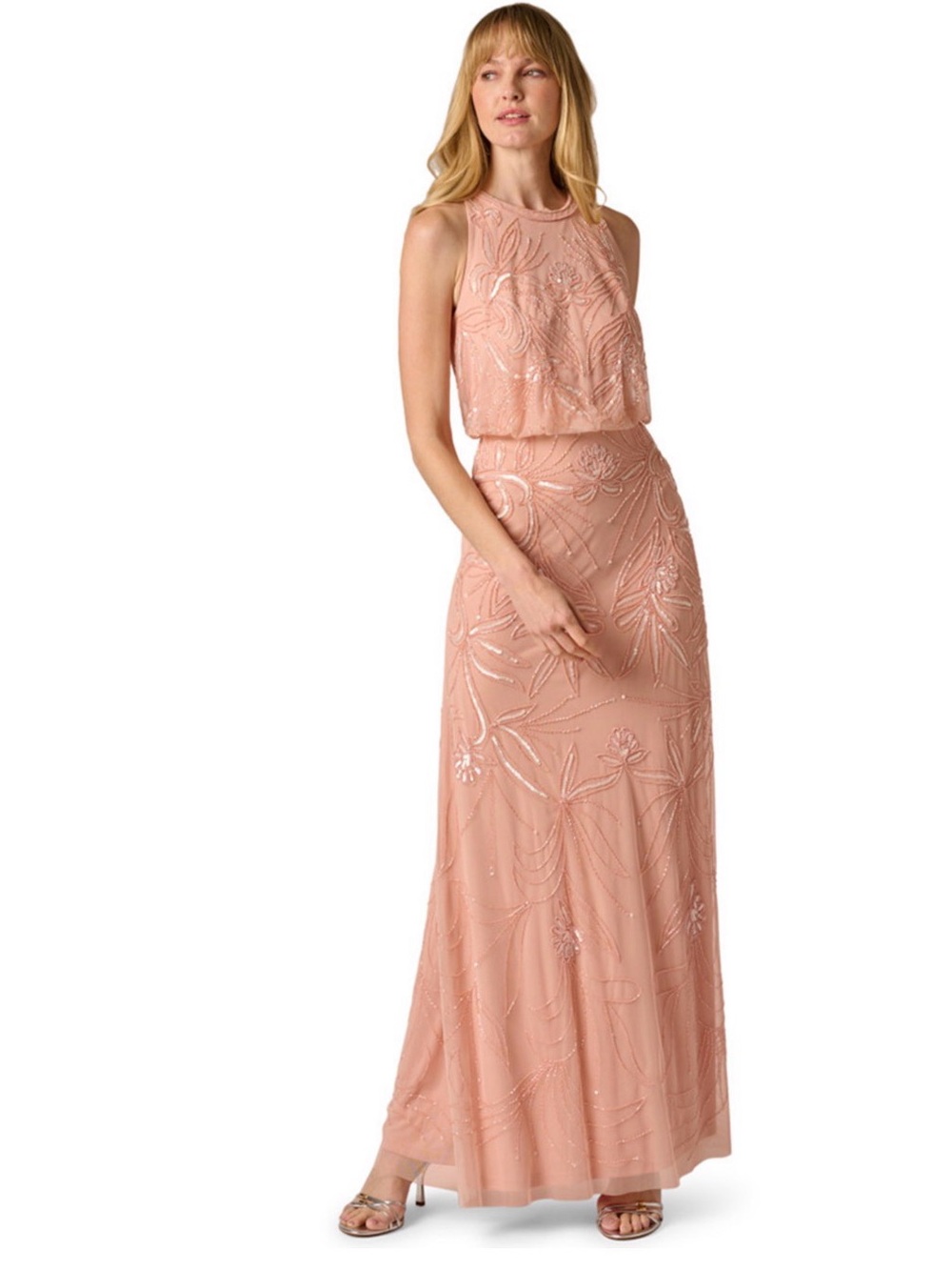 Adrianna Papell Women's Beaded Bloused-Waist Dress. Coralcoast. US 14. R9A